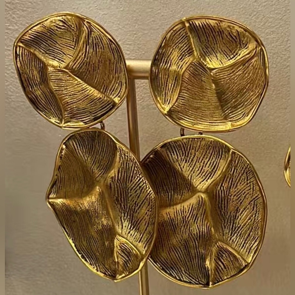 Yves Saint Laurent Sculpted Gold Petal Drop Earrings